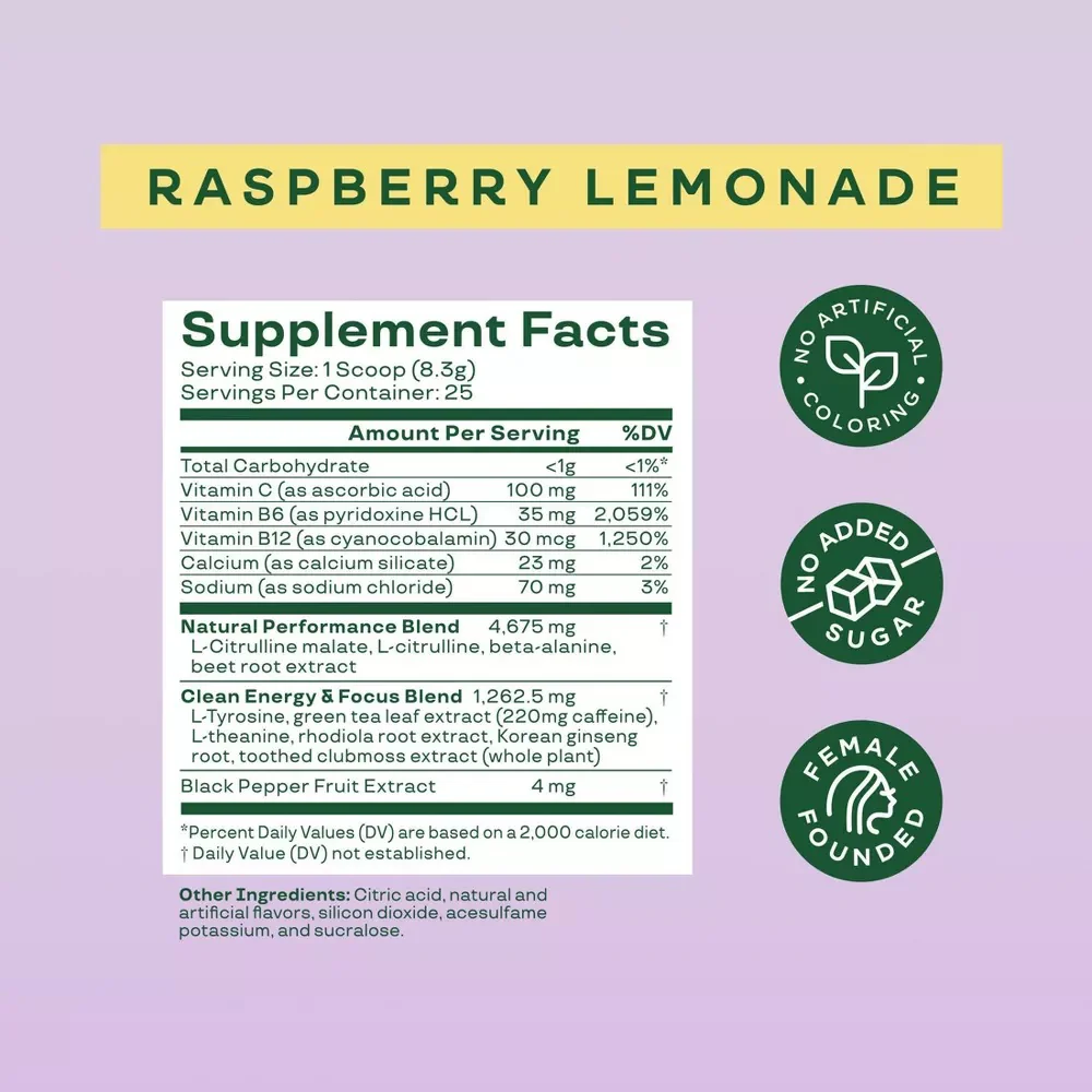 Raspberry Lemonade High-Energy Pre-Workout Supplement Powder - Image 2