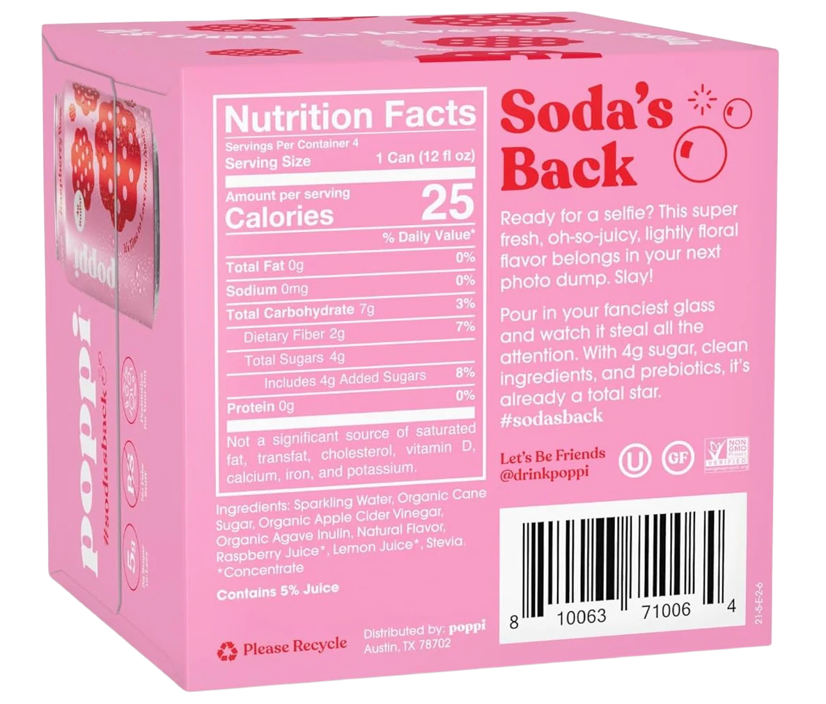 Raspberry Rose Prebiotic Soda (4 Pack) - Image 4