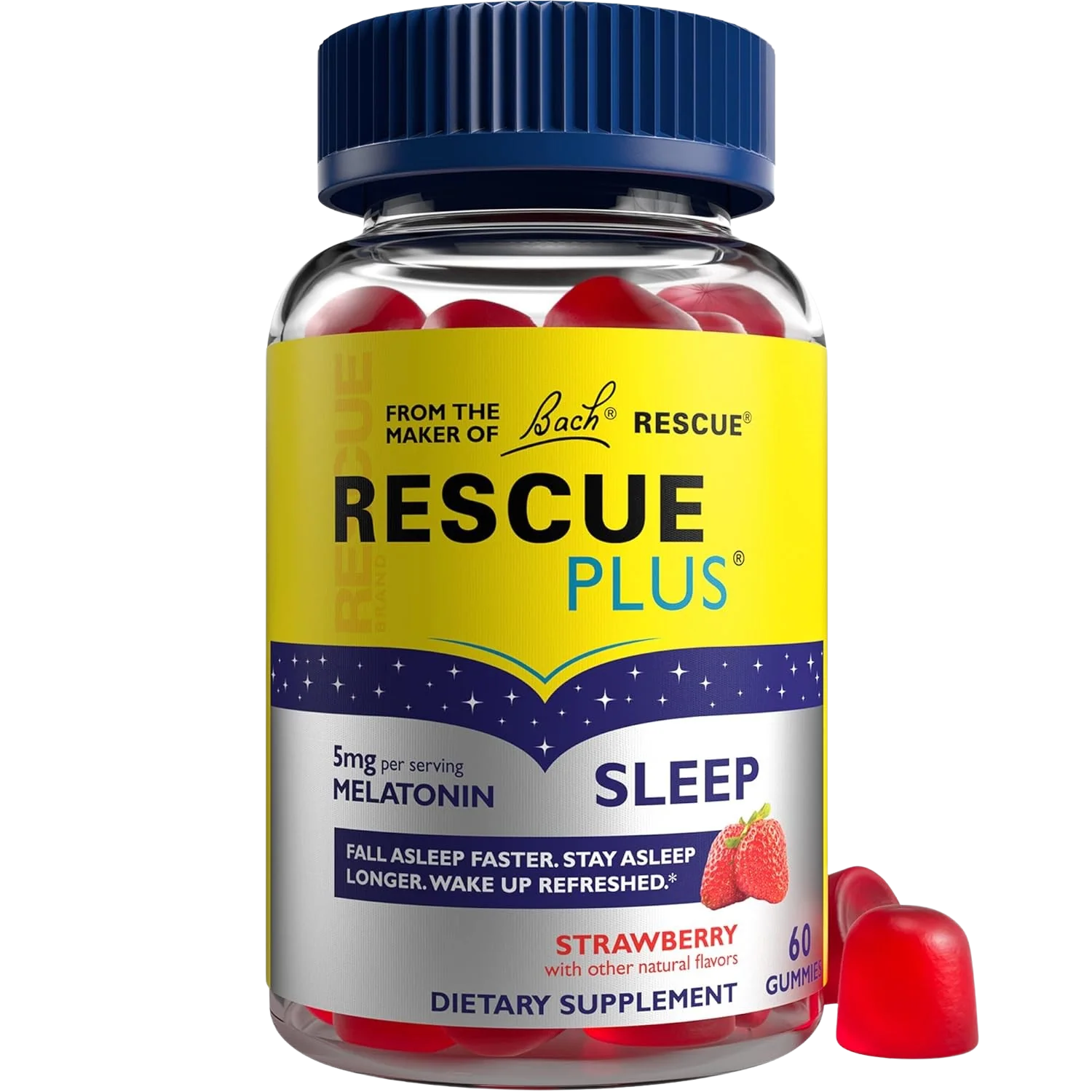 RESCUE PLUS Sleep & Stress Support Gummies, Nighttime with Melatonin