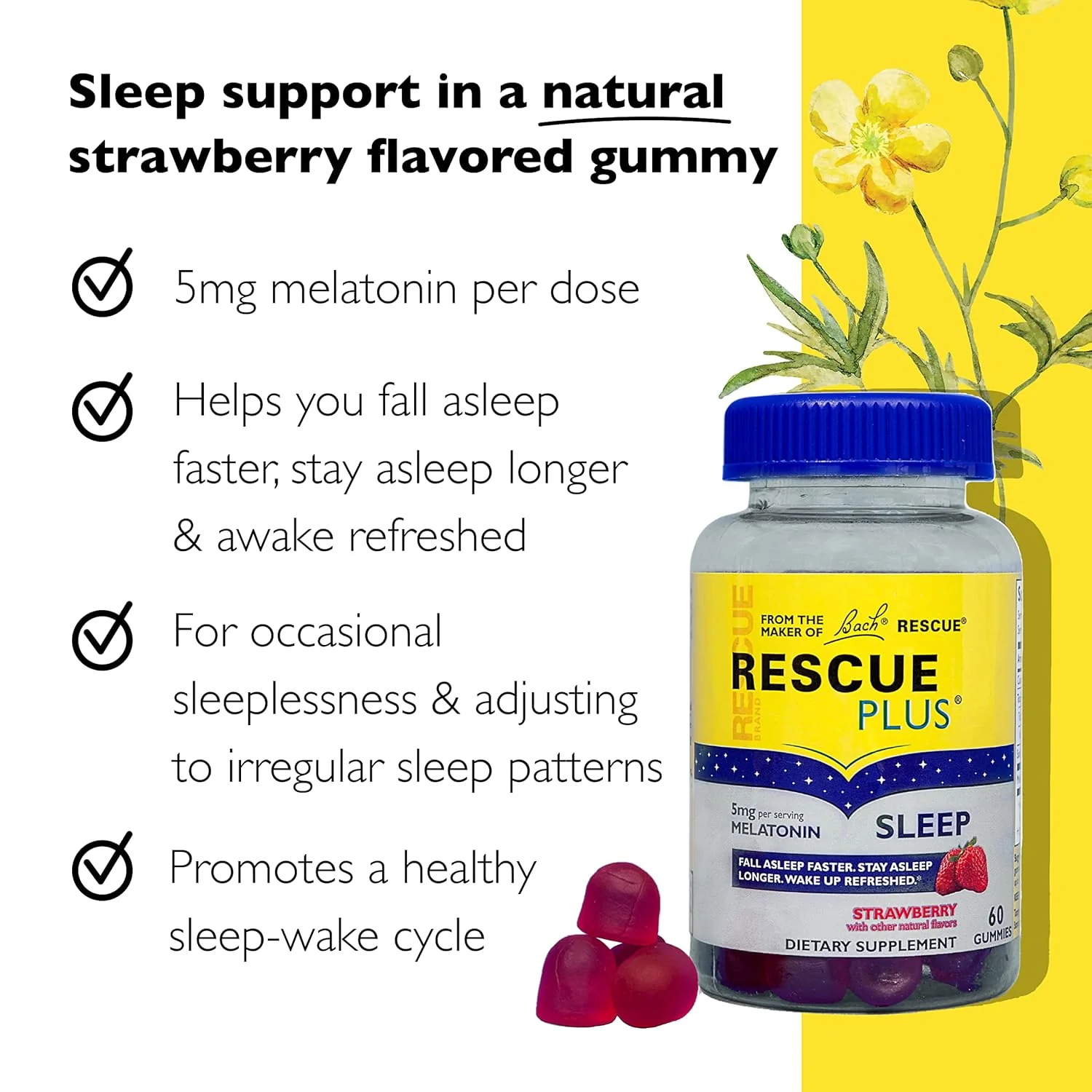 RESCUE PLUS Sleep & Stress Support Gummies, Nighttime with Melatonin - Image 3