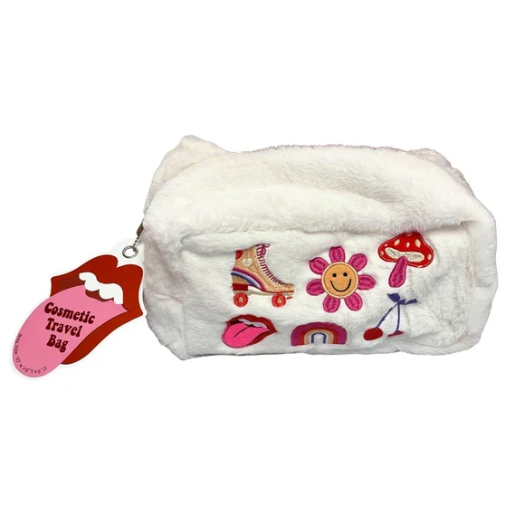 Retro Embroid Faux Fur Cosmetic Bag - Image 2