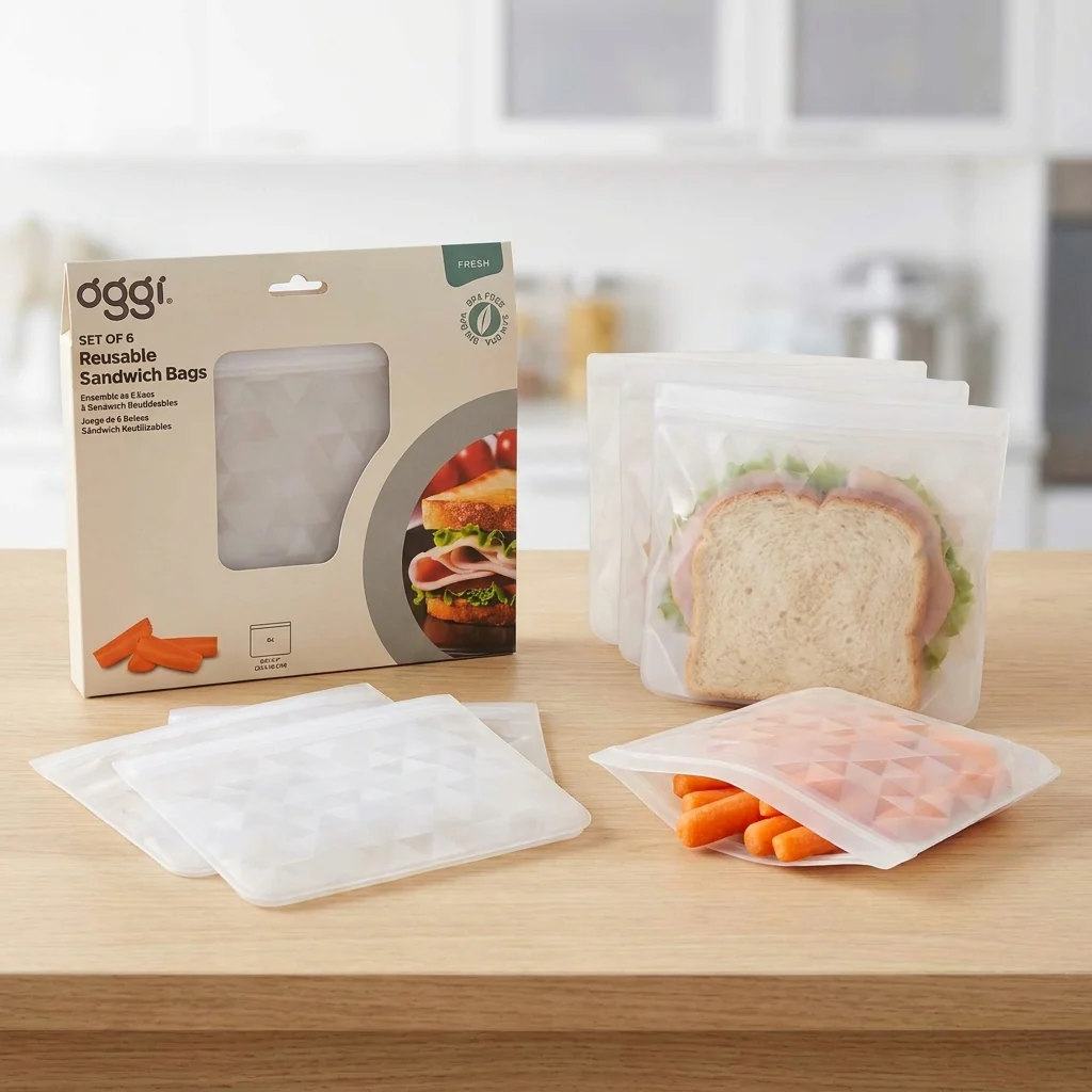 Reusable Sandwich Bags - Tonal Frost Geometric Design (6 CT) - Image 3