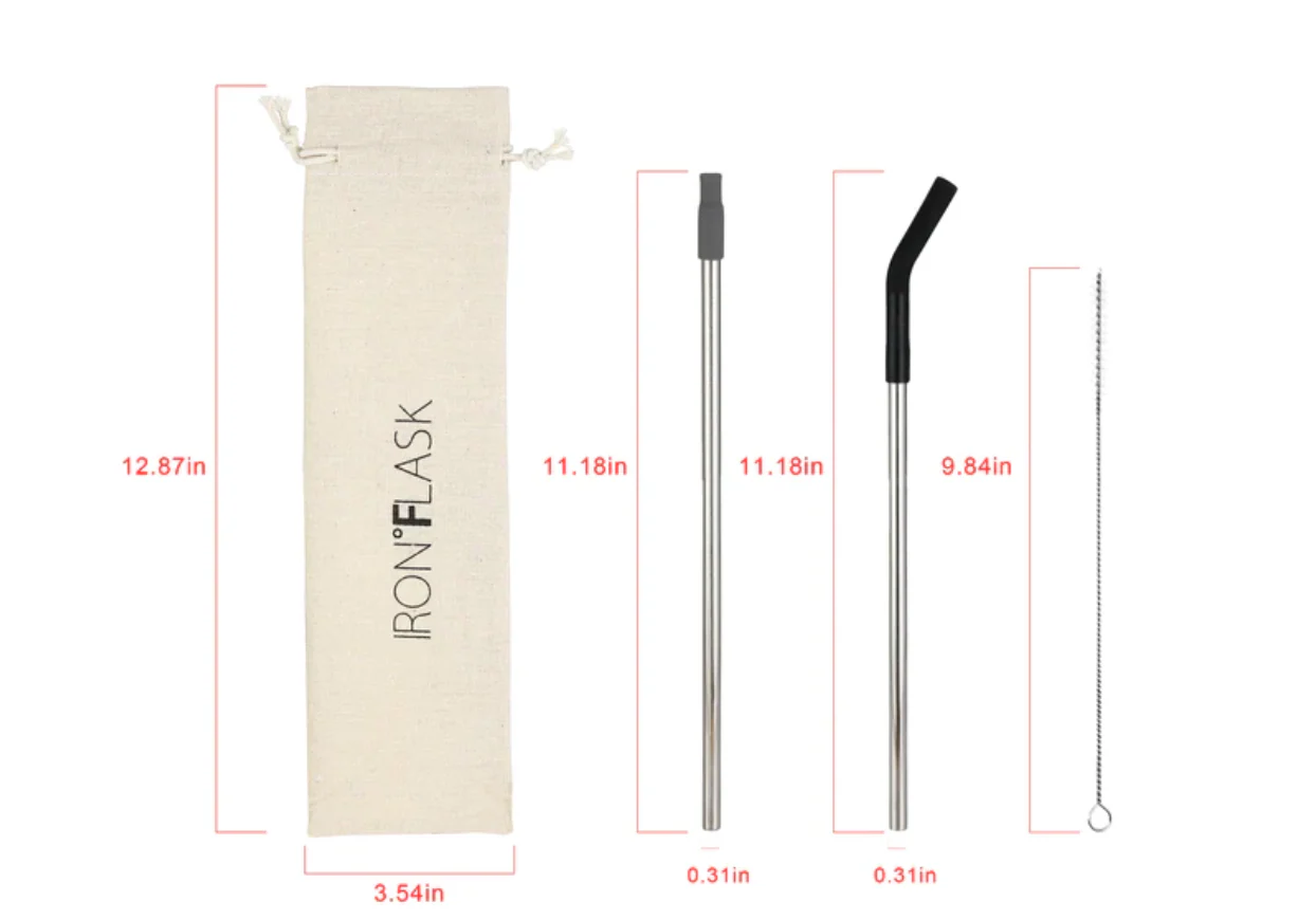 Reusable Straw Set - Stainless Steel, Silver - Image 2