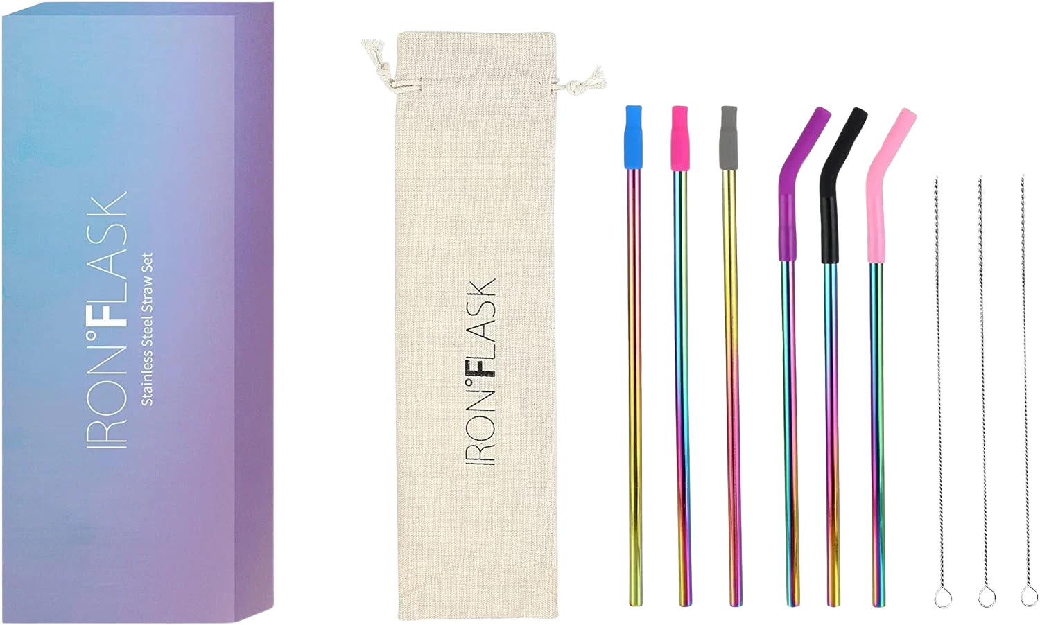 Reusable Straw Set - Stainless Steel, Rainbow - Image 2