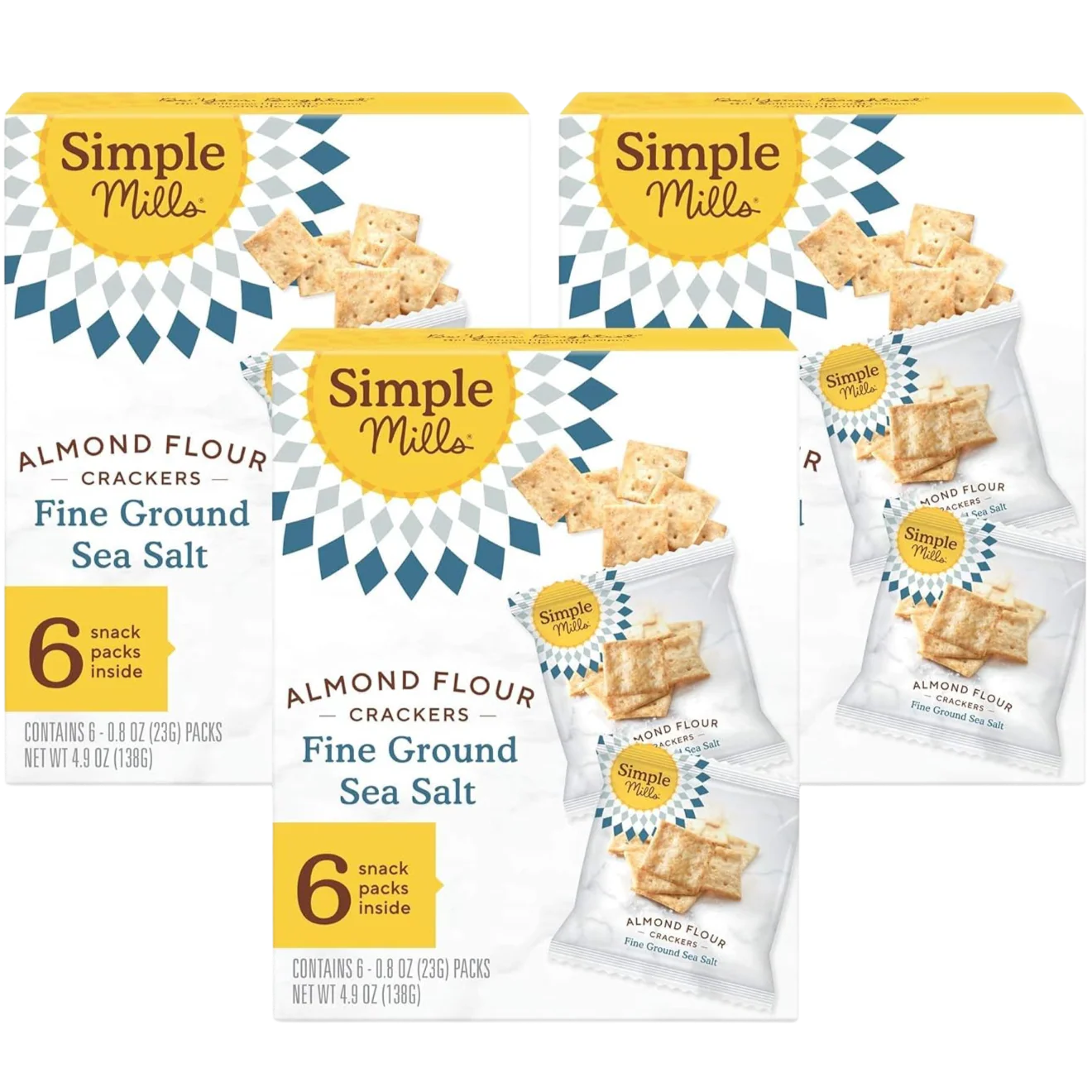 Sea Salt Almond Flour Crackers 6 CT Snack Bags (3 Pack)