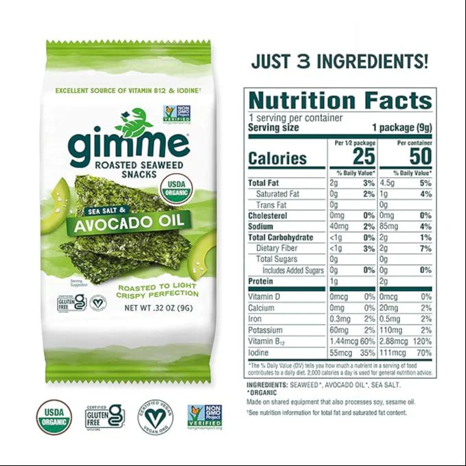 Sea Salt & Avocado Oil Roasted Seaweed Snack (12 Pack) - Image 5