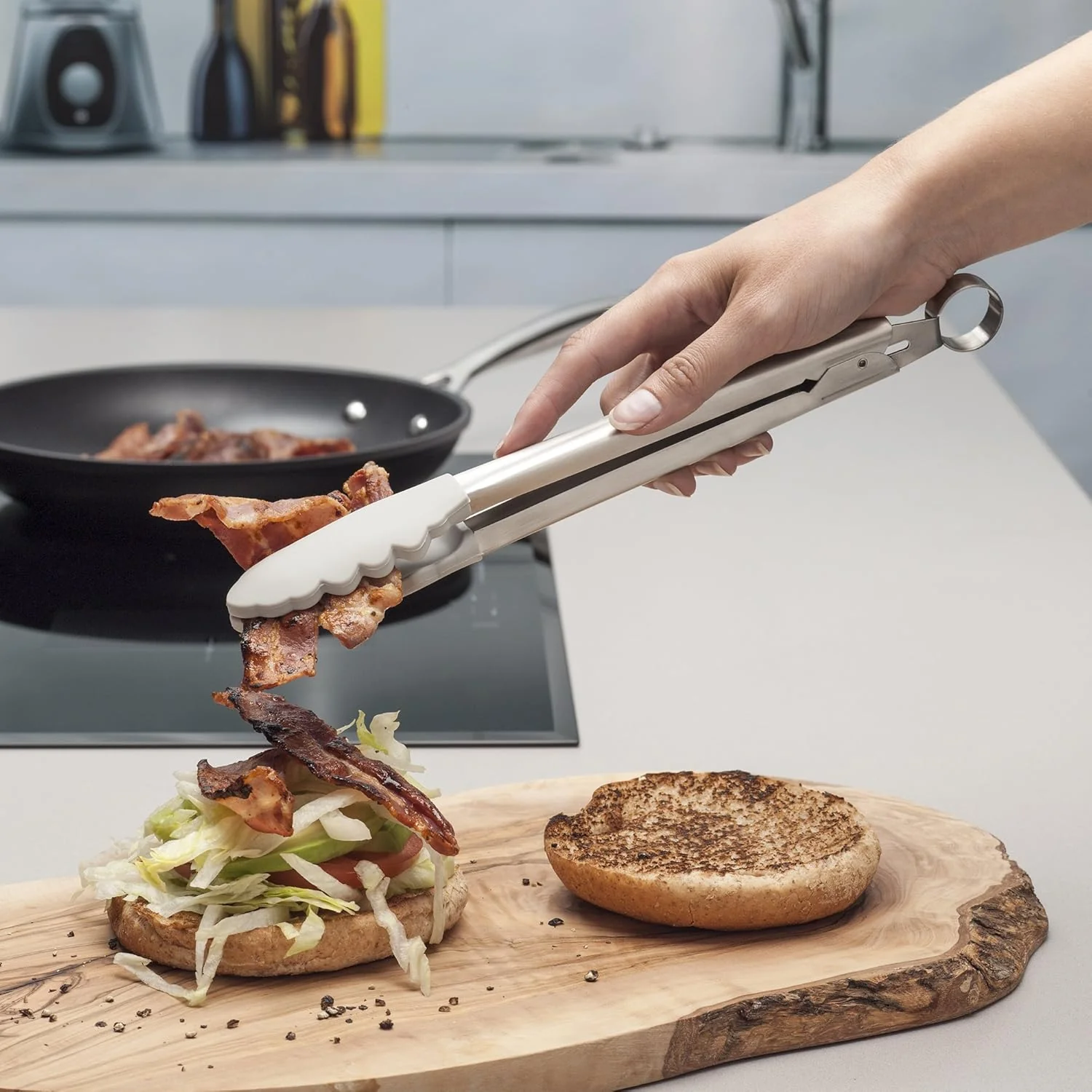 Silicone Cook's Tongs - Light Grey - Image 3