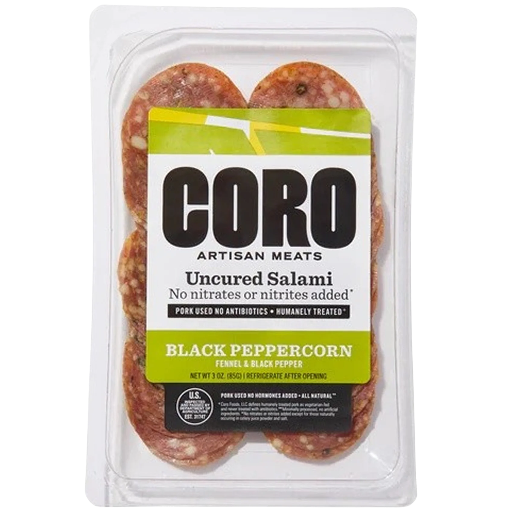 Sliced Uncured Black Peppercorn Salami