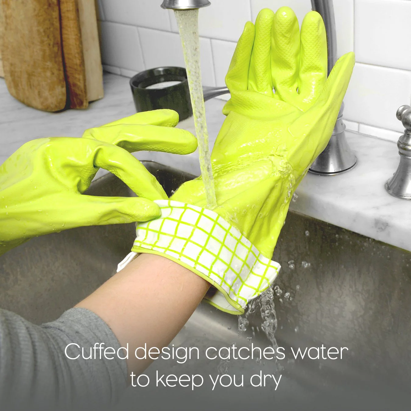 Splash Patrol Natural Latex Cleaning Gloves Grey Medium/Large - Image 3