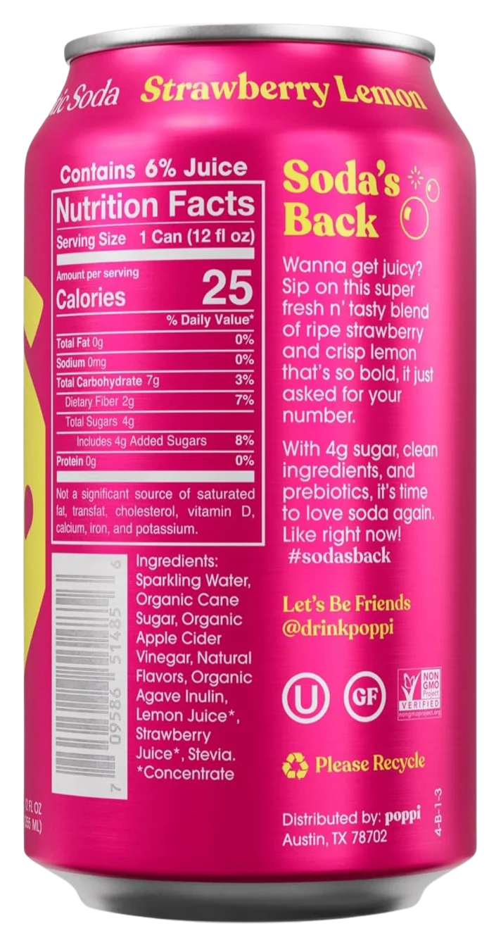 Strawberry Lemon Prebiotic Soda (12 Pack) - Image 4
