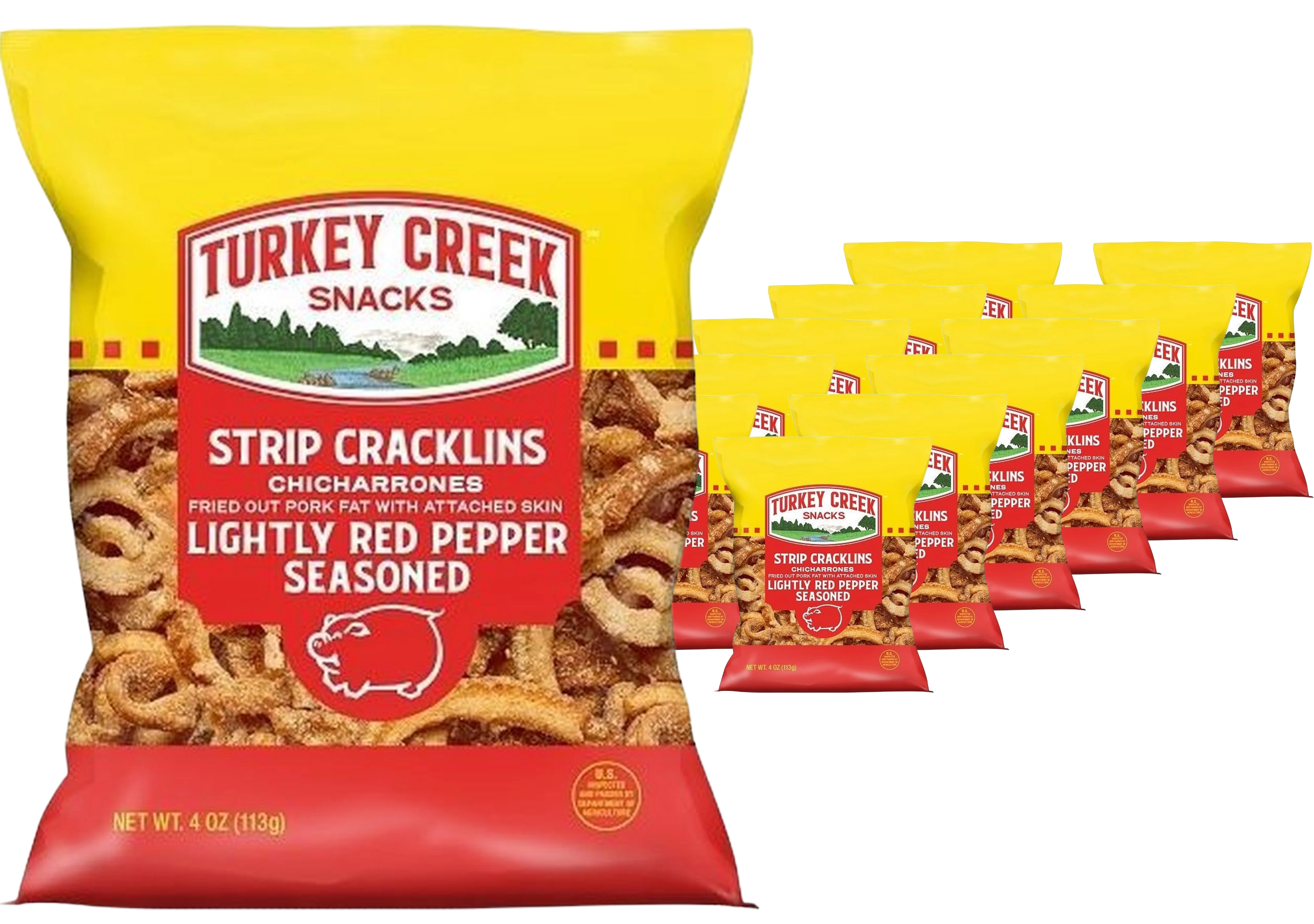 Strip Cracklins Chicharrones - Lightly Red Pepper Seasoned (12 Pack)