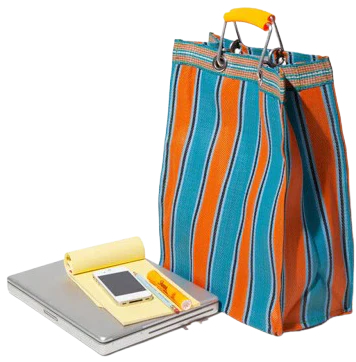 Stripe Tote Bag Rectangle D15 - Orange x Blue - Image 2