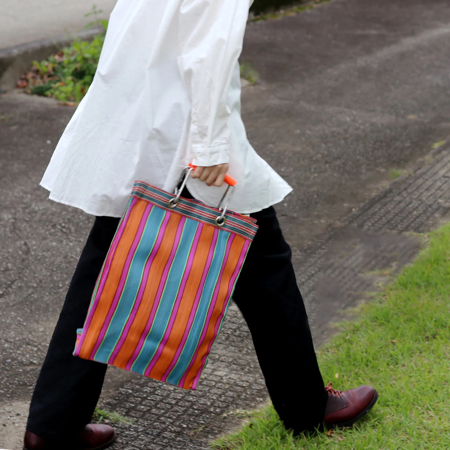 Stripe Tote Bag Rectangle D15 - Orange x Pink - Image 2
