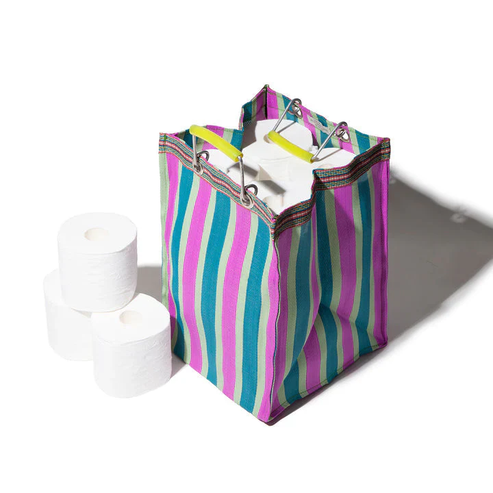 Stripe Tote Bag Rectangle D30 - Green x Pink - Image 2