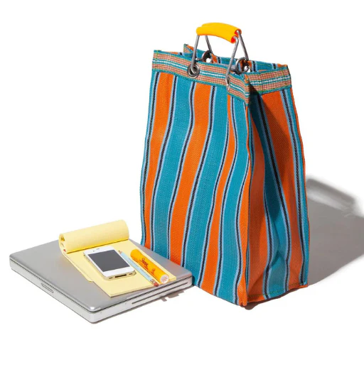 Stripe Tote Bag Rectangle D30 - Orange x Blue - Image 2