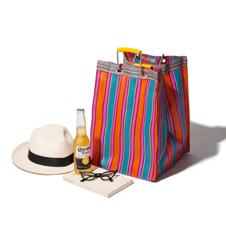 Stripe Tote Bag Rectangle D30 - Orange x Pink - Image 2