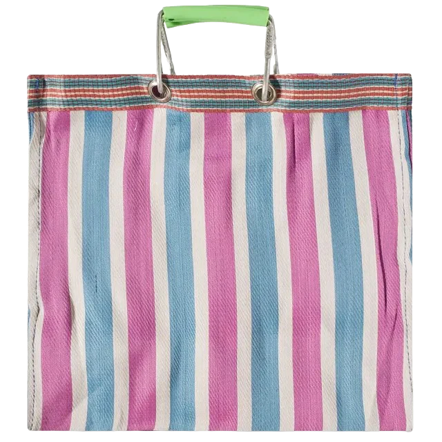 Stripe Tote Bag Square - Green x Pink