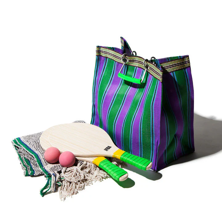 Stripe Tote Bag Square - Green x Purple - Image 2
