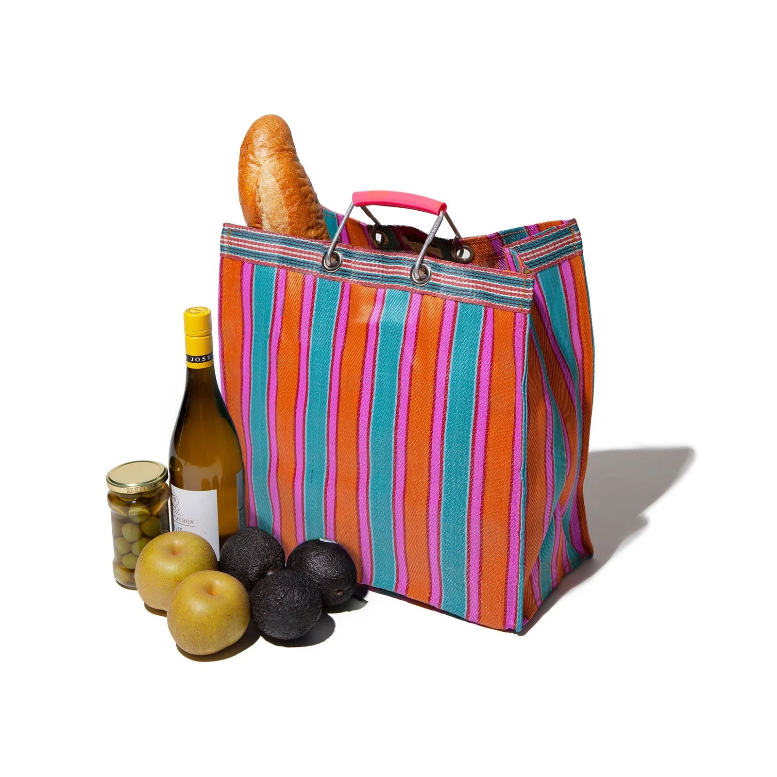 Stripe Tote Bag Square - Orange x Pink - Image 2