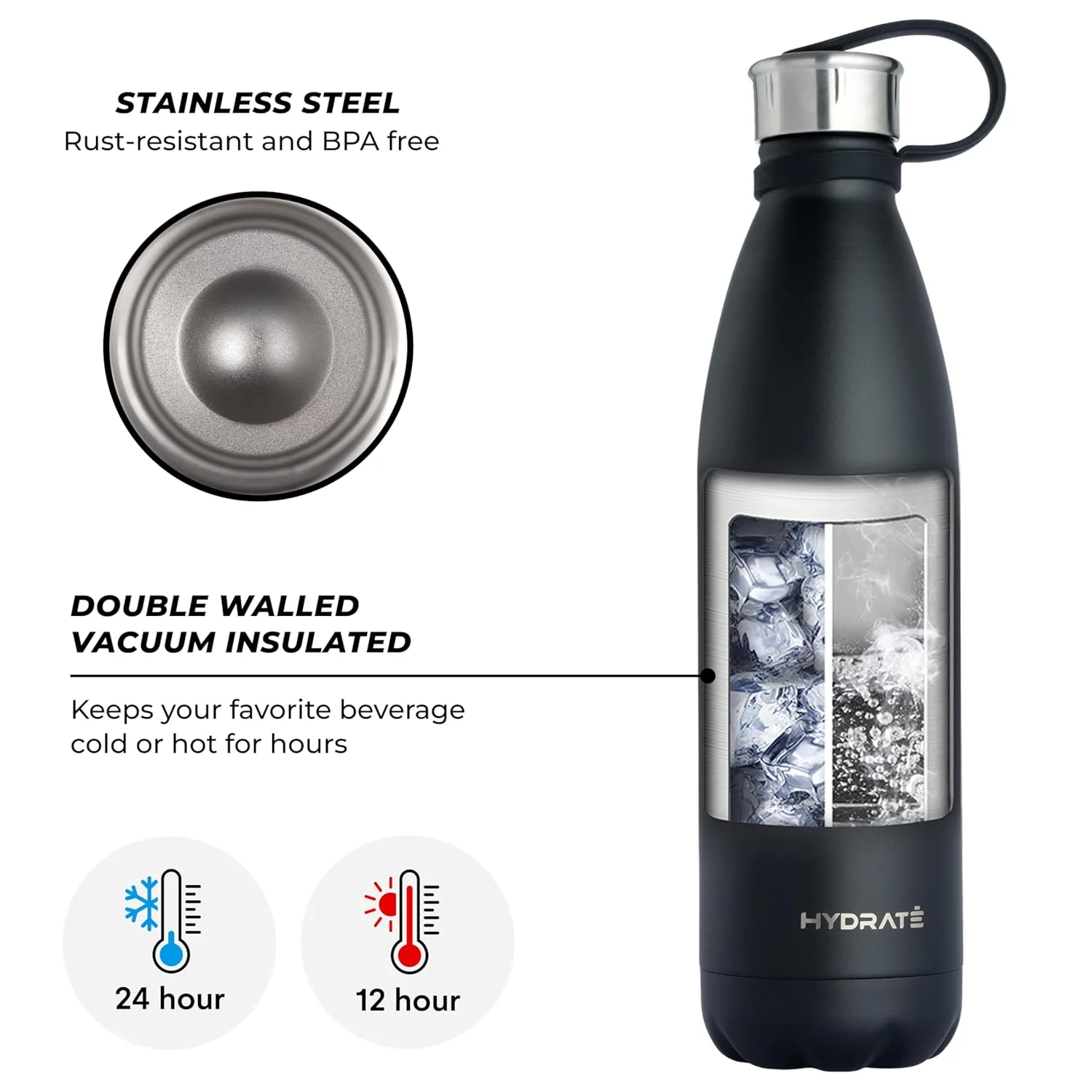 Super Insulated Stainless Steel Water Bottle - Carbon Black - 17 oz - Image 3
