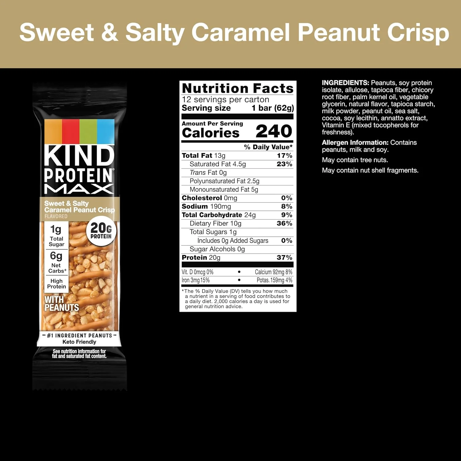 Sweet & Salty Caramel Peanut Crisp Protein Max Bar (12 CT) - Image 4
