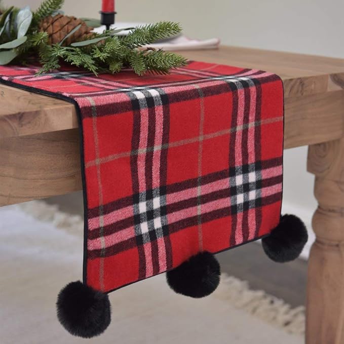 Table Runner - Red Plaid Pom - Image 2