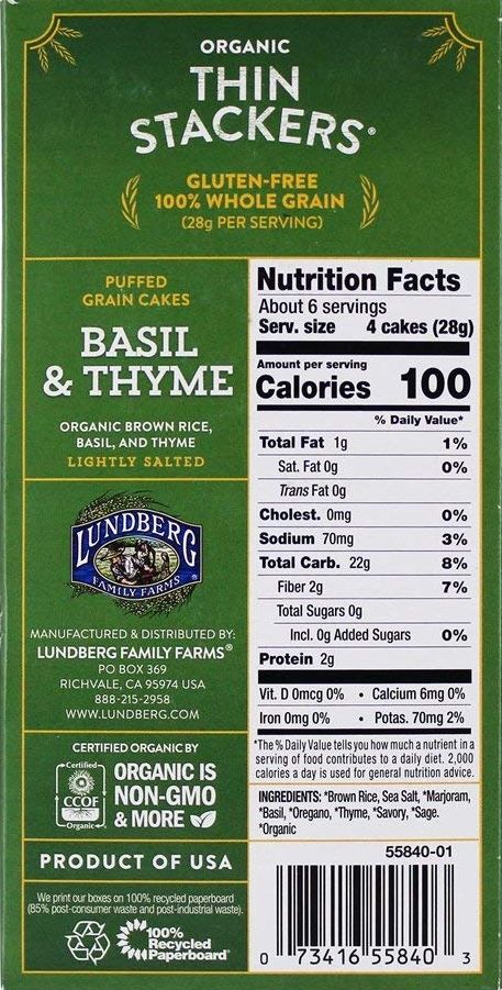Thin Stackers Organic Basil & Thyme Organic Puffed Grain Cakes - Lightly Salted - Image 4