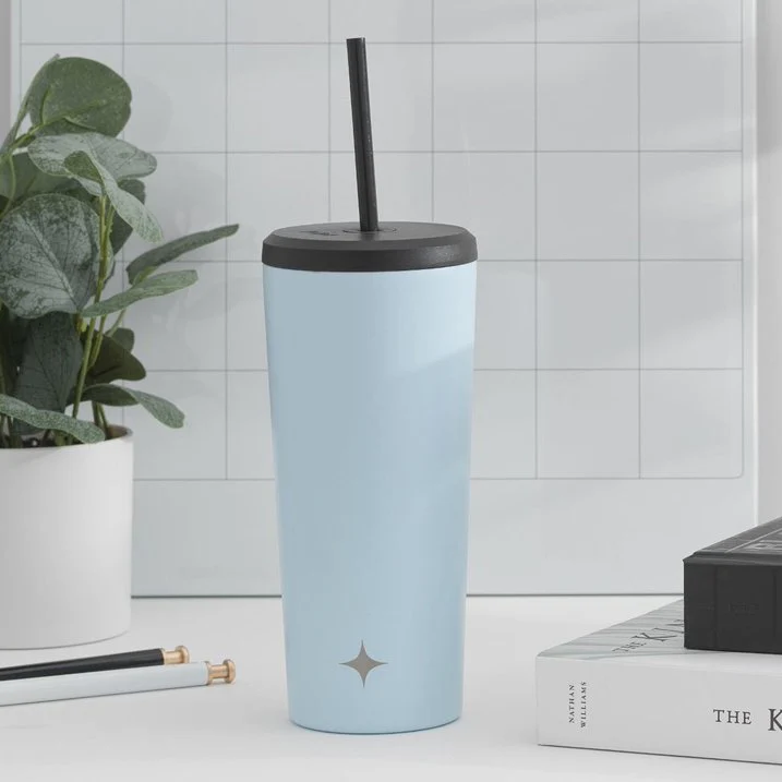 Vacuum Insulated Tumbler with Straw & Flip Lids (Blue) 20oz - Image 4