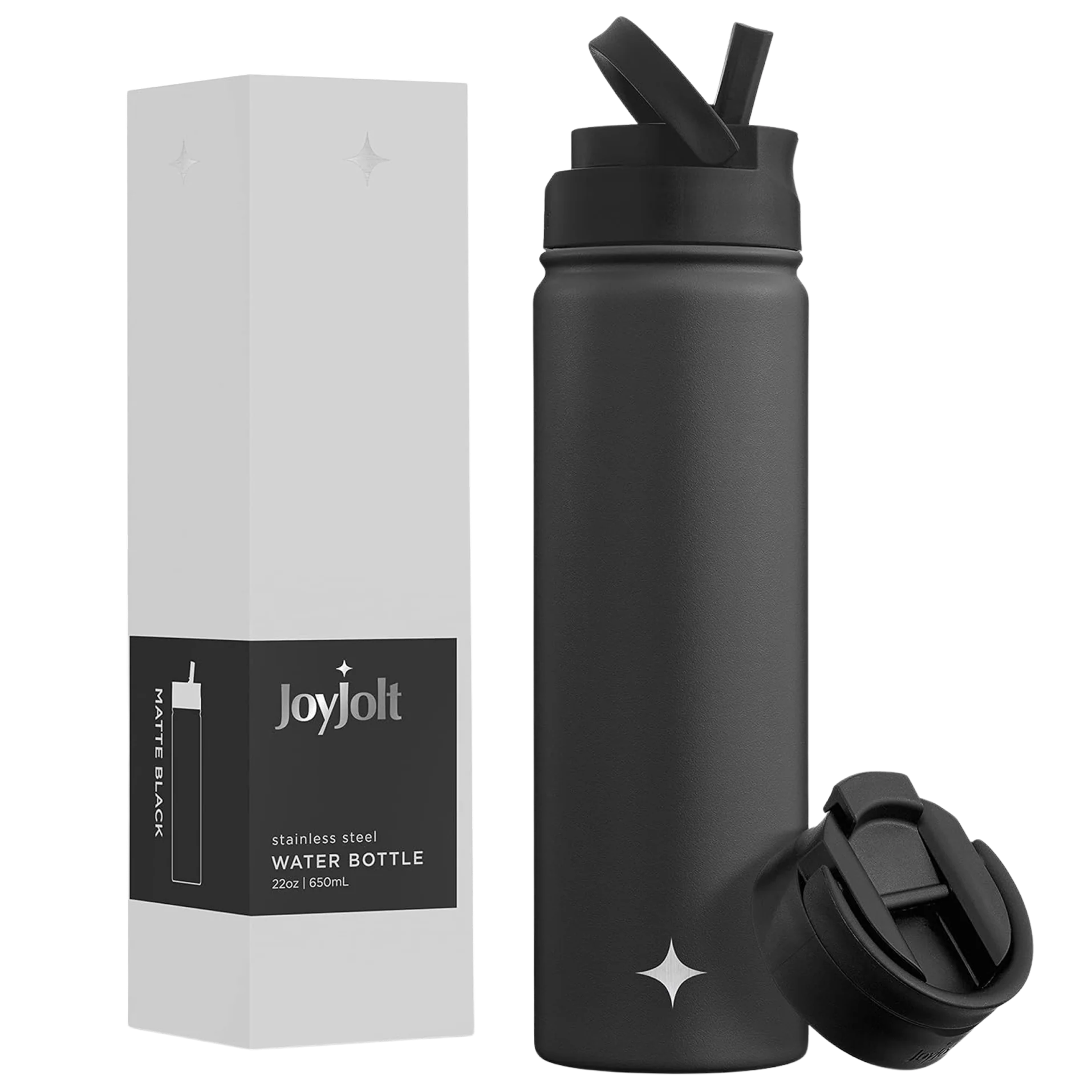 Vacuum Insulated Water Bottle with Flip Lid & Sport Straw Lid - 22 oz - Grey/Black