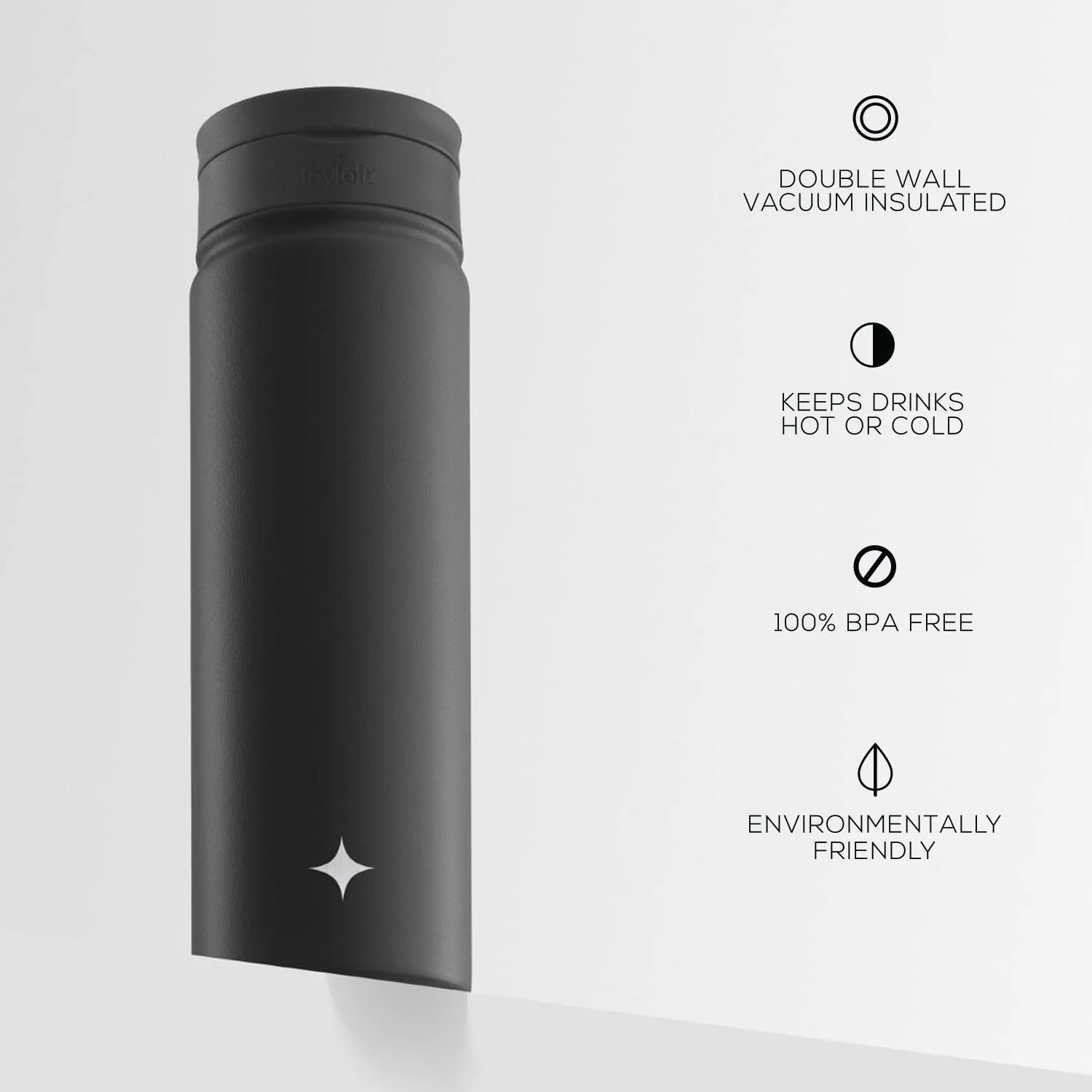 Vacuum Insulated Water Bottle with Flip Lid & Sport Straw Lid - 22 oz - Grey/Black - Image 2