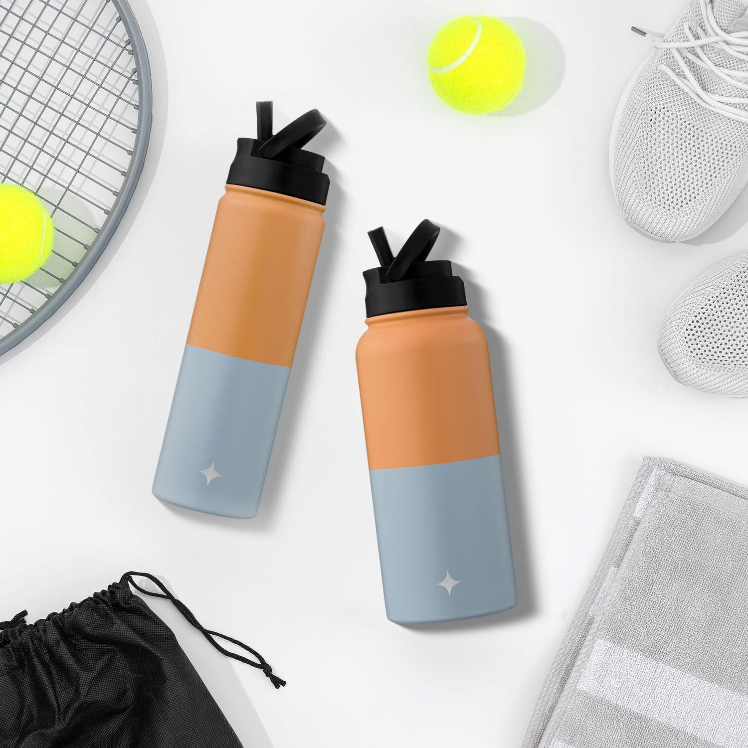 Vacuum Insulated Water Bottle with Flip Lid & Sport Straw Lid - 22 oz - Orange/Blue - Image 3