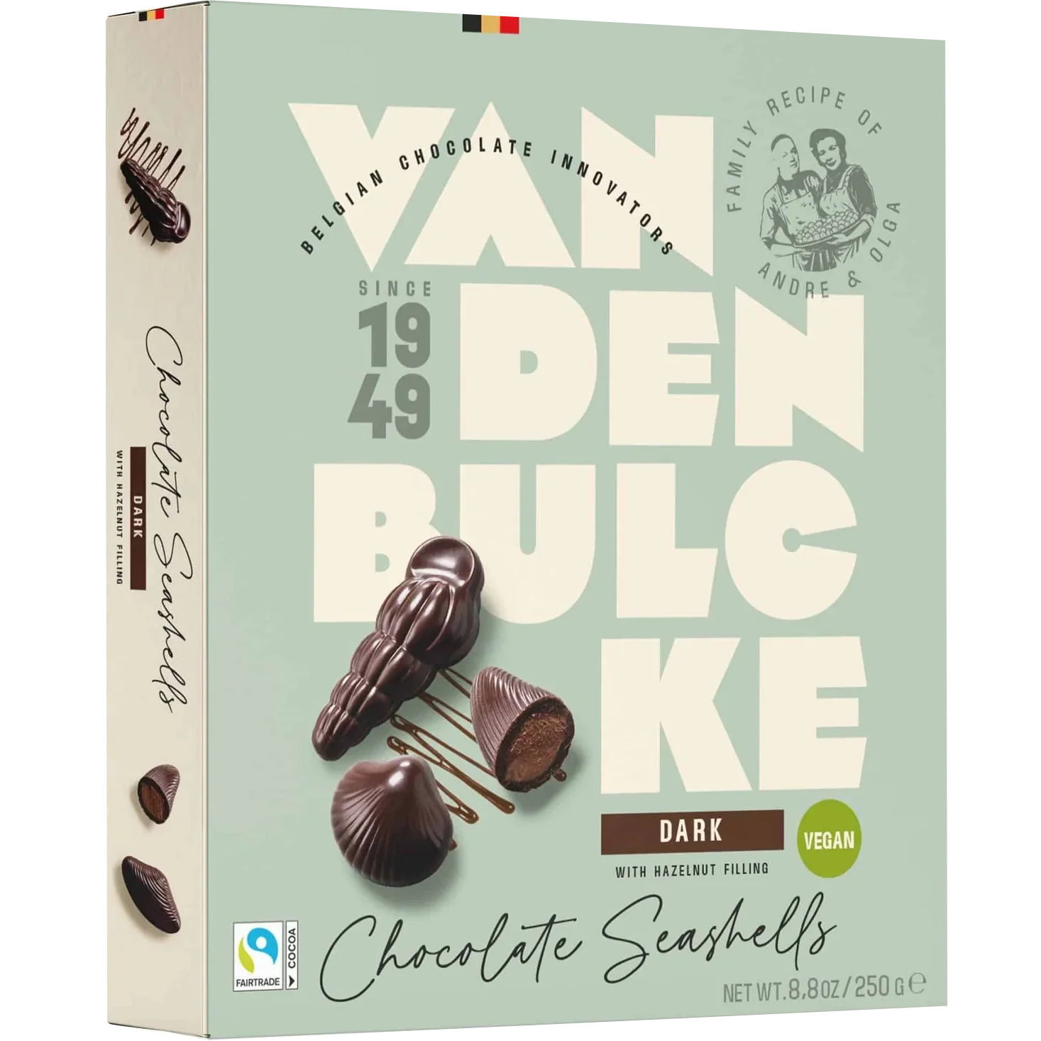 Vegan Belgian Dark Chocolate Seashells With Hazelnut Praline Filling
