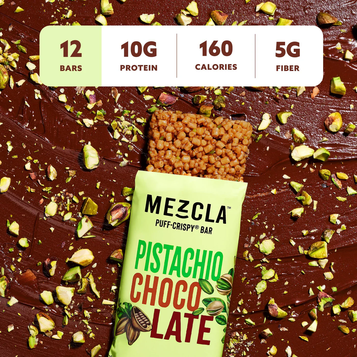 Vegan Protein Puff-Crispy Pistachio Chocolate Bars (12 CT) - Image 3