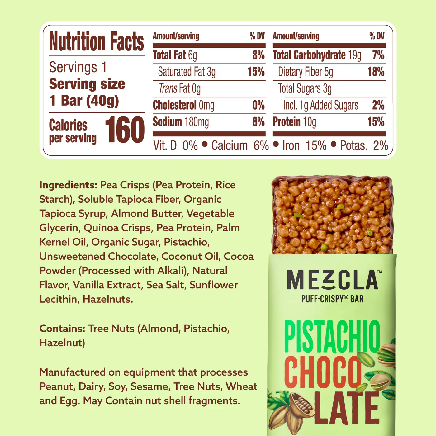 Vegan Protein Puff-Crispy Pistachio Chocolate Bars (12 CT) - Image 5
